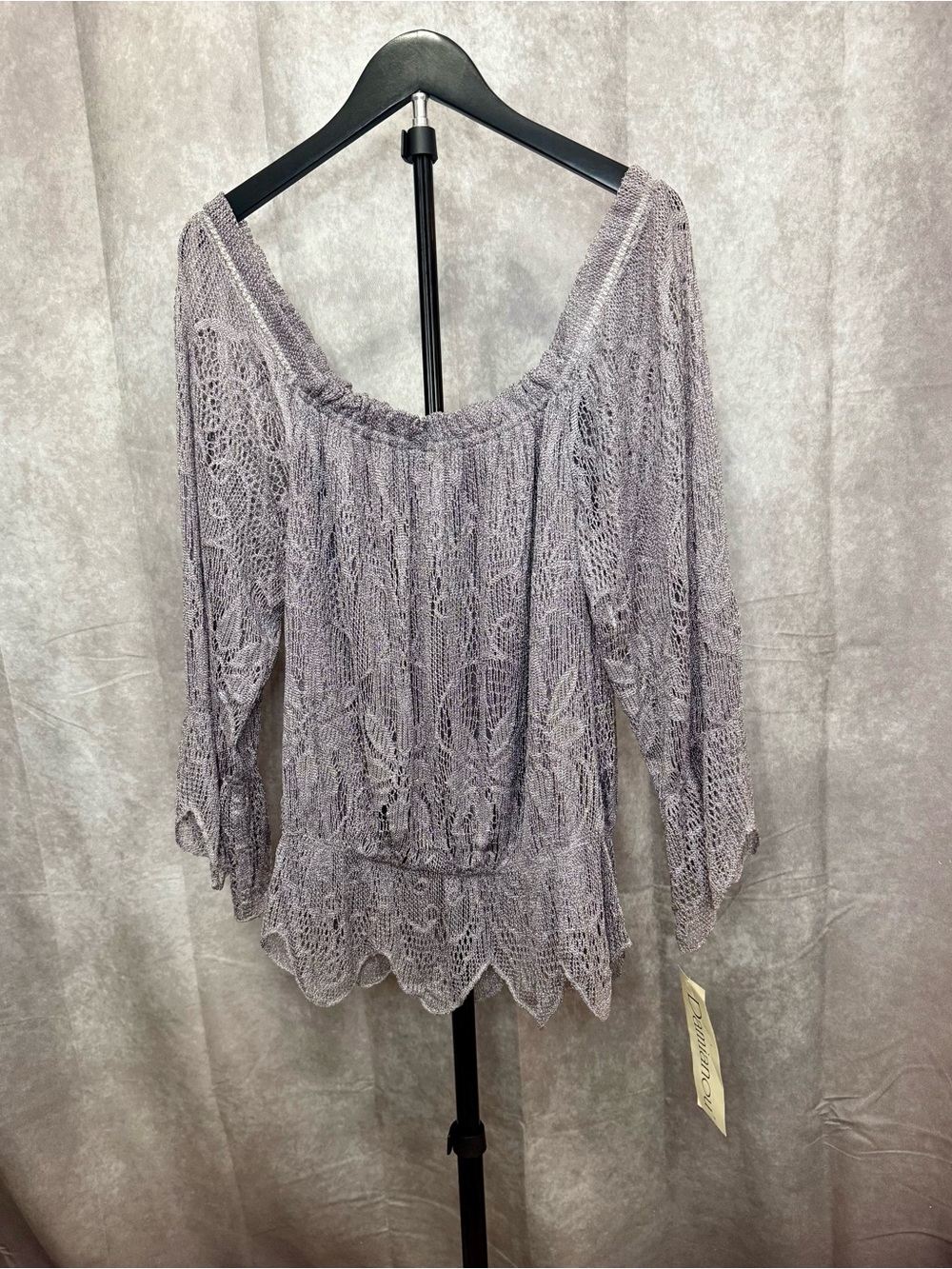 Metallic Light LavenderLace Peasant Blouse with Bell Sleeves